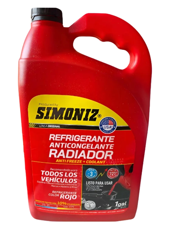 REFRIGERANTE ANTICONGELANTE PARA RADIADOR 10% ROJO - 1