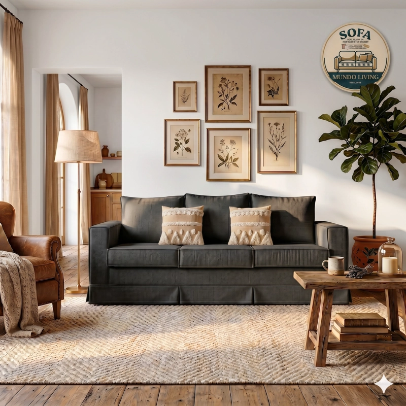 SOFÁ MUNDO LIVING POMPEYA 3 CUERPOS GRAFITO PREMIUN CON RESORTES - 1