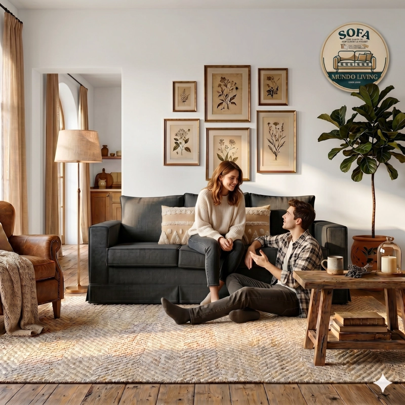 SOFÁ MUNDO LIVING POMPEYA 3 CUERPOS GRAFITO PREMIUN CON RESORTES - 2