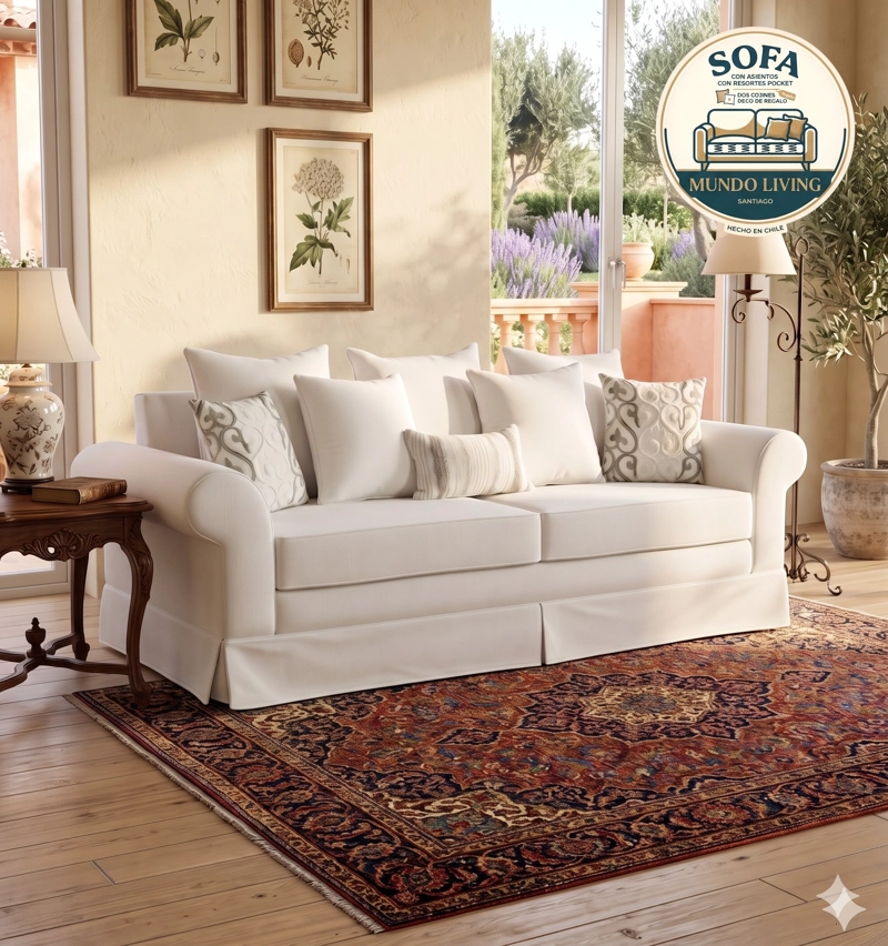 SOFÁ MUNDO LIVING MAMBO 3 CUERPOS BLANCO INVIERNO PREMIUN CON RESORTES - 2