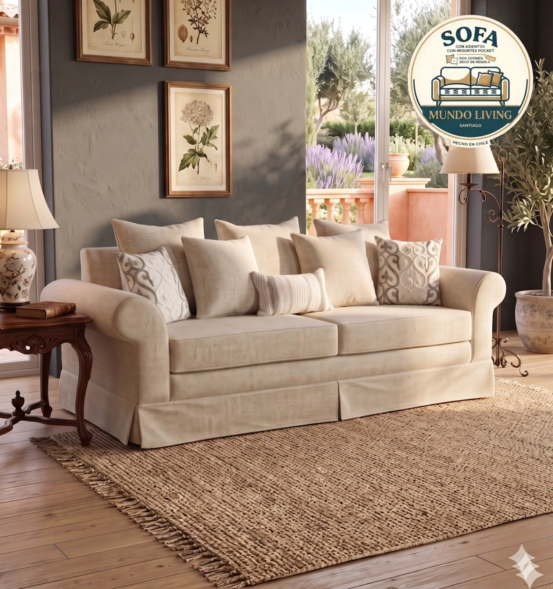 SOFÁ MUNDO LIVING MAMBO 3 CUERPOS BEIGE PREMIUN CON RESORTES - 2