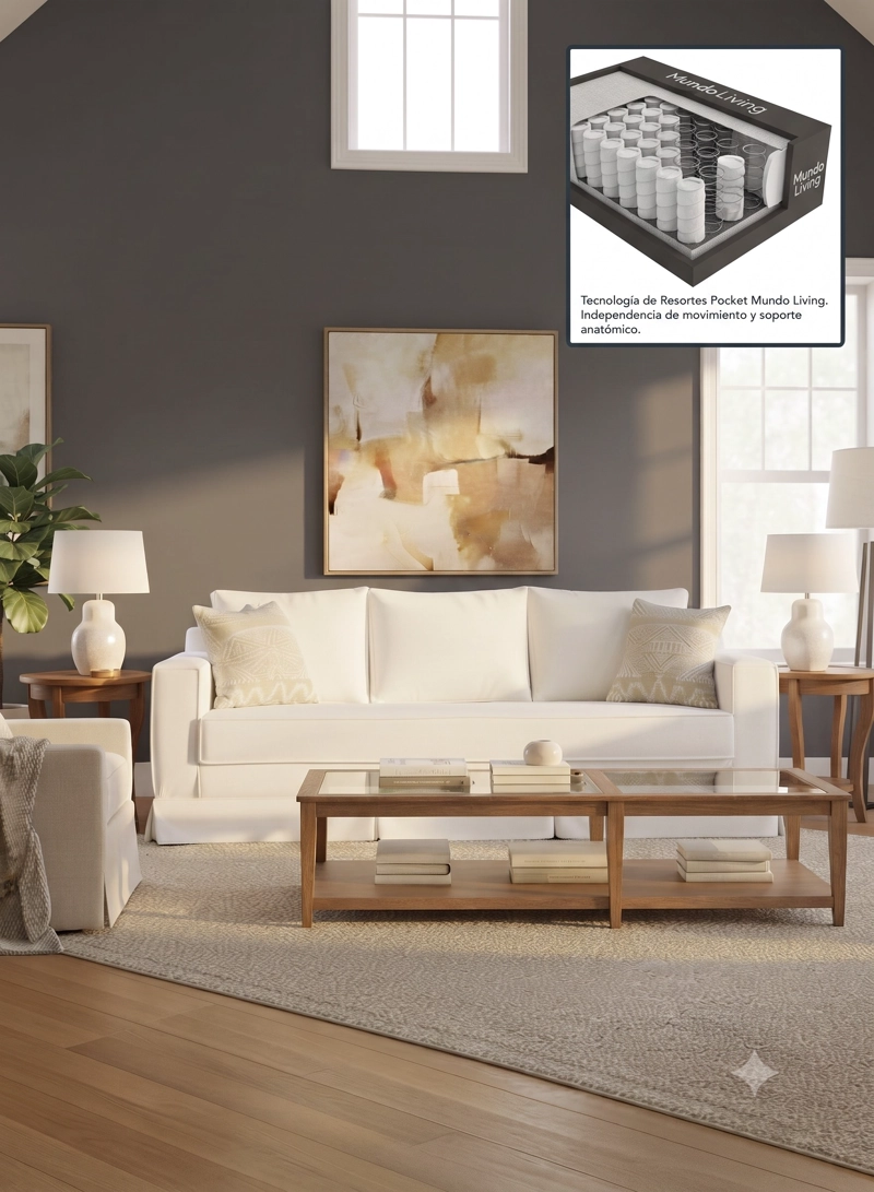 SOFÁ MUNDO LIVING SIENA 3 CUERPOS BLANCO INVIERNO PREMIUN CON RESORTES - 1
