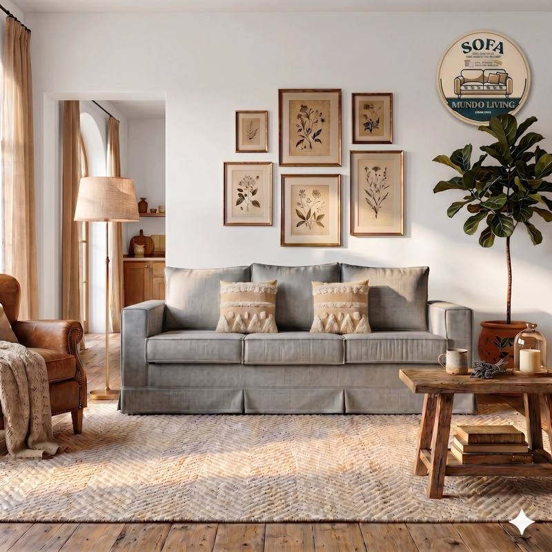 SOFÁ MUNDO LIVING POMPEYA 3 CUERPOS GRIS CLARO PREMIUN CON RESORTES - 1