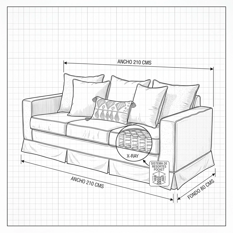 SOFA 3 CUERPOS SAHARA BEIGE  CON RESORTES POCKET - 3