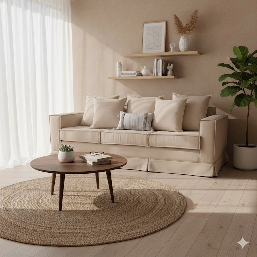 SOFA PREMIUN CON RESORTES PARA LIVING  COLOR BEIGE MODELO LUCIO - 1