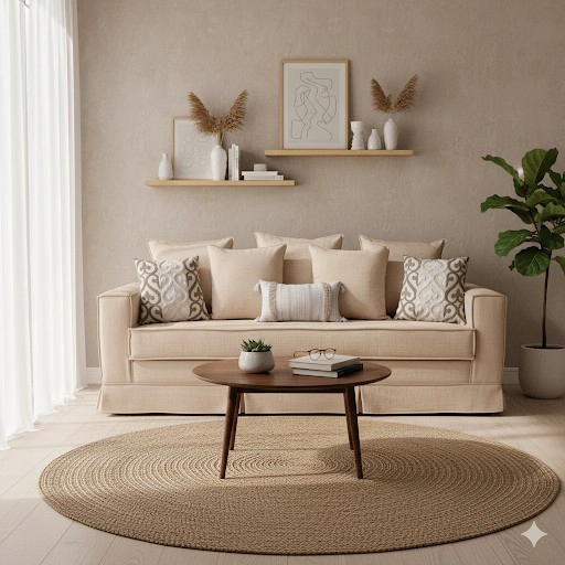 SOFA PREMIUN CON RESORTES PARA LIVING  COLOR BEIGE MODELO LUCIO - 2