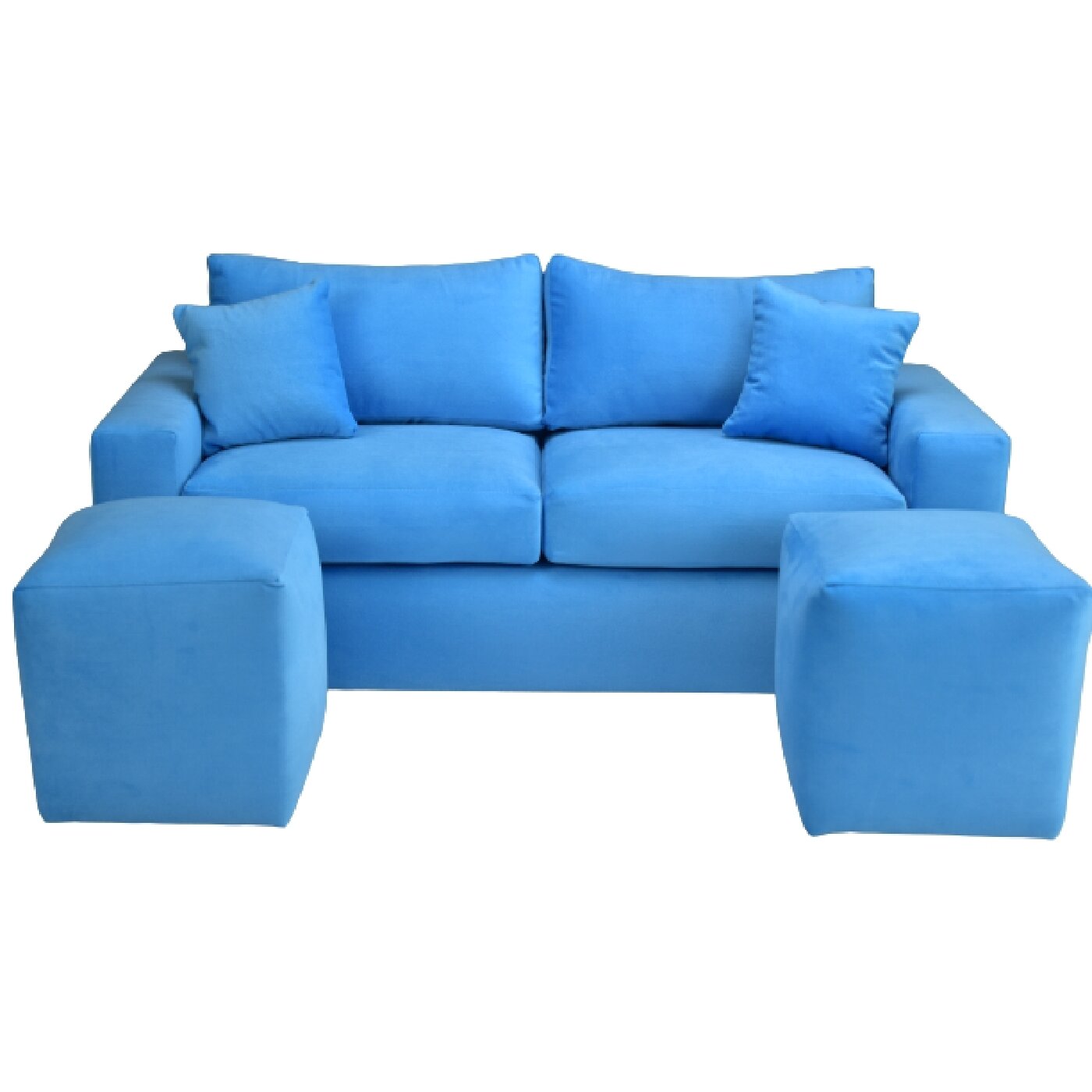 SOFÁ BILDUN ROMME 3 CUERPOS FELPA AZUL LIGERO + 2 POUF - 1
