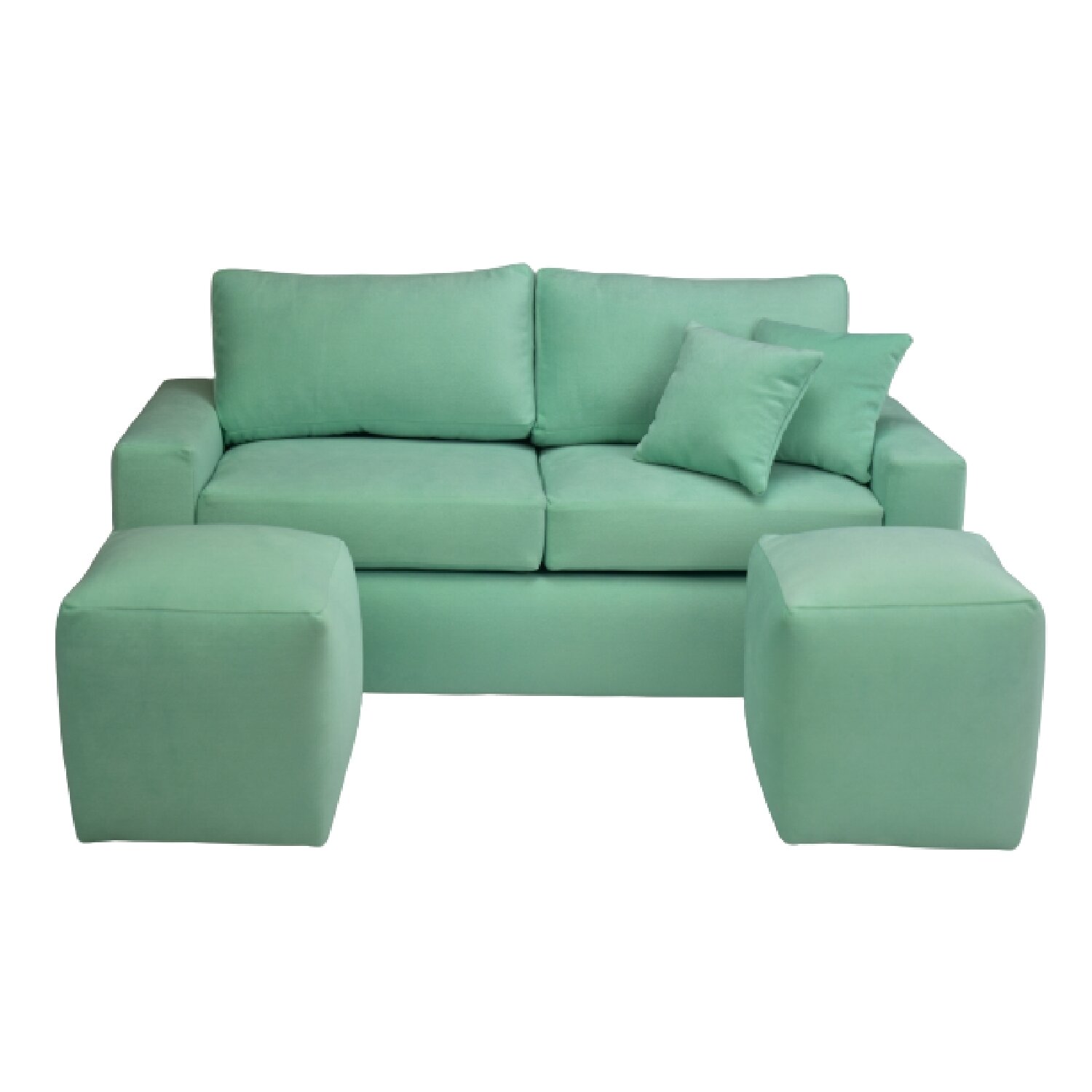 SOFÁ BILDUN ROMME 3 CUERPOS FELPA VERDE AGUA + 2 POUF - 1