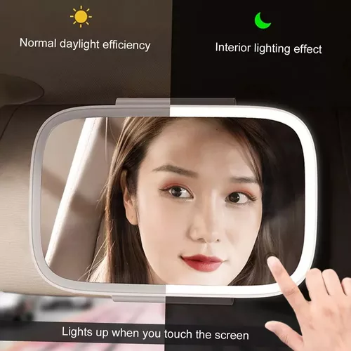 ESPEJO DE MAQUILLAJE DE VISERA AUTO 3 MODOS LUZ LED - 2