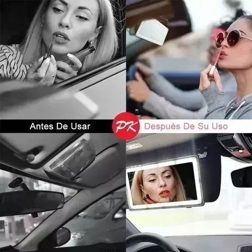 ESPEJO DE MAQUILLAJE DE VISERA AUTO 3 MODOS LUZ LED - 3