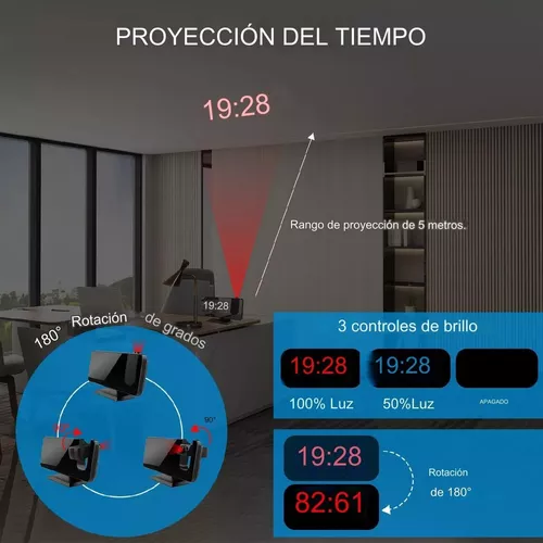 RELOJ DESPERTADOR LED CON PROYECTOR Y PANTALLA - 2