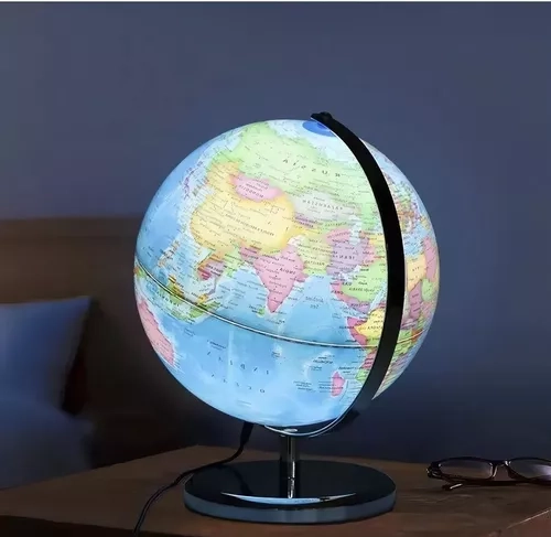LAMPARA GLOBO TERRAQUEO SOPORTE METALICO CON LUZ - 2