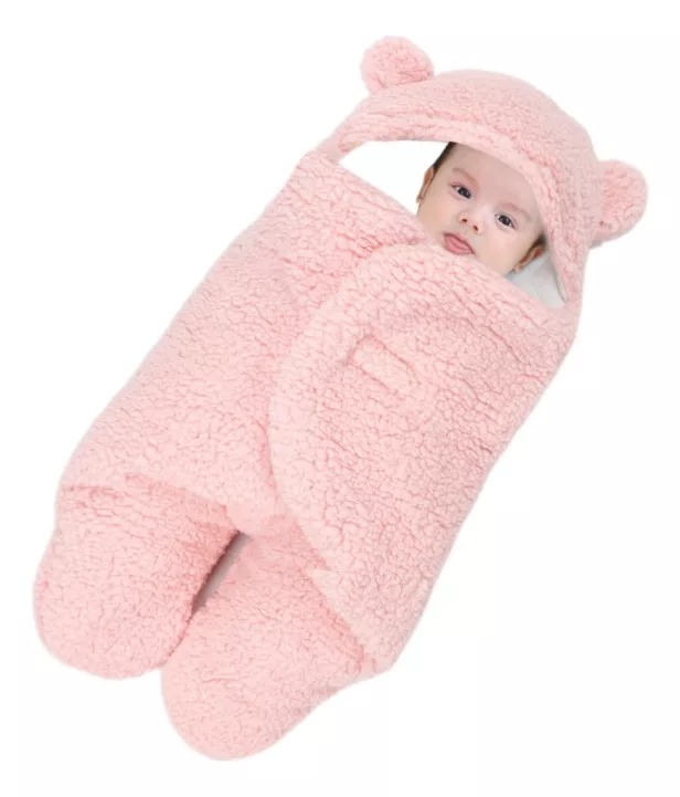 MANTA BEBE SAQUITO CON OREJITAS DE CONEJITO PARA EL INVIERNO - 1