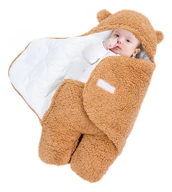 MANTA BEBE SAQUITO CON OREJITAS DE CONEJITO PARA EL INVIERNO - 3