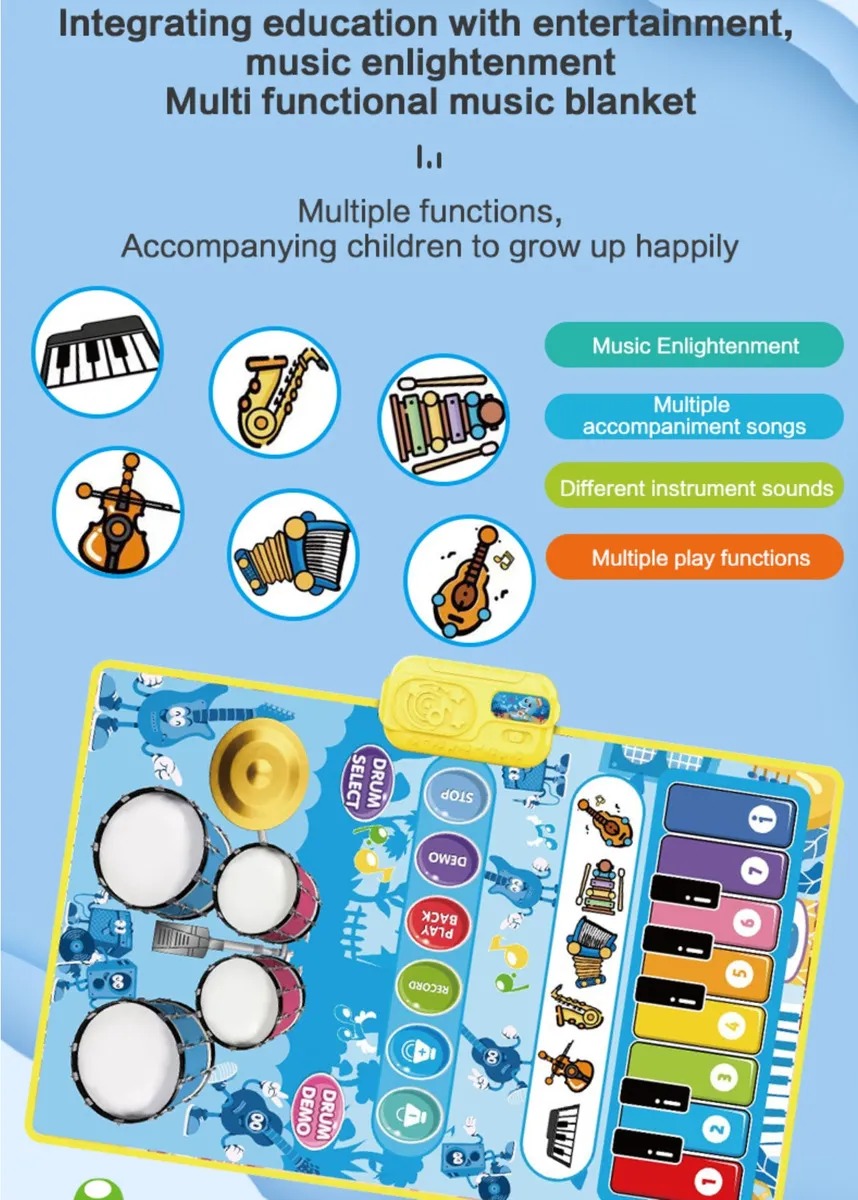 ALFOMBRA MUSICAL PIANO Y TAMBOR JUGUETE PARA NIÑOS - 6