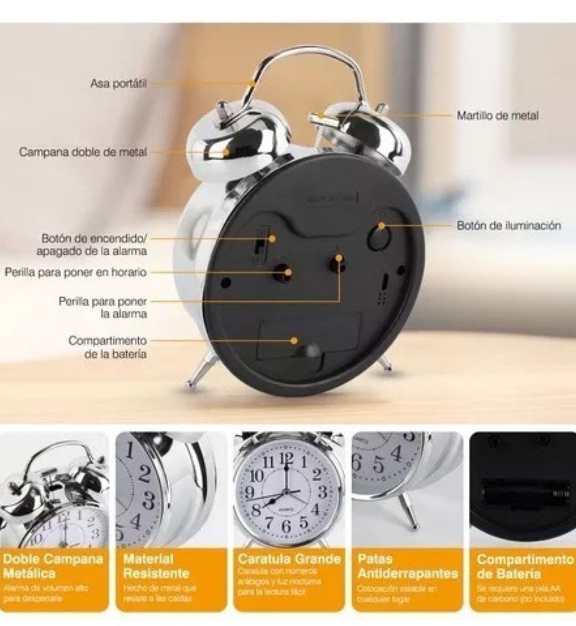 RELOJ DESPETADOR DE CAMPANA - 5