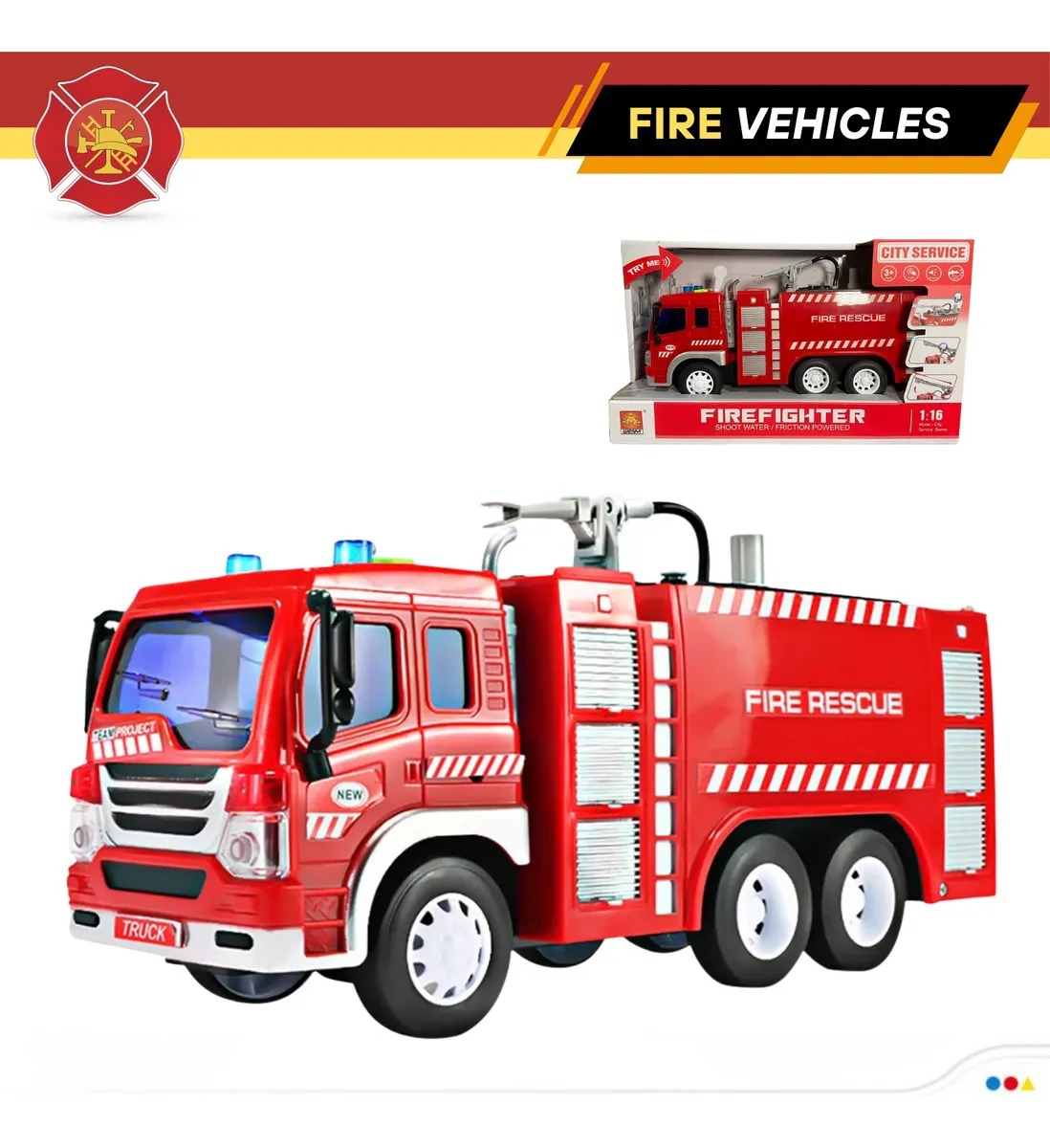 CAMION DE BOMBERO JUGUETE CON LUZ SONIDO Y PULVERIZA AGUA - 3