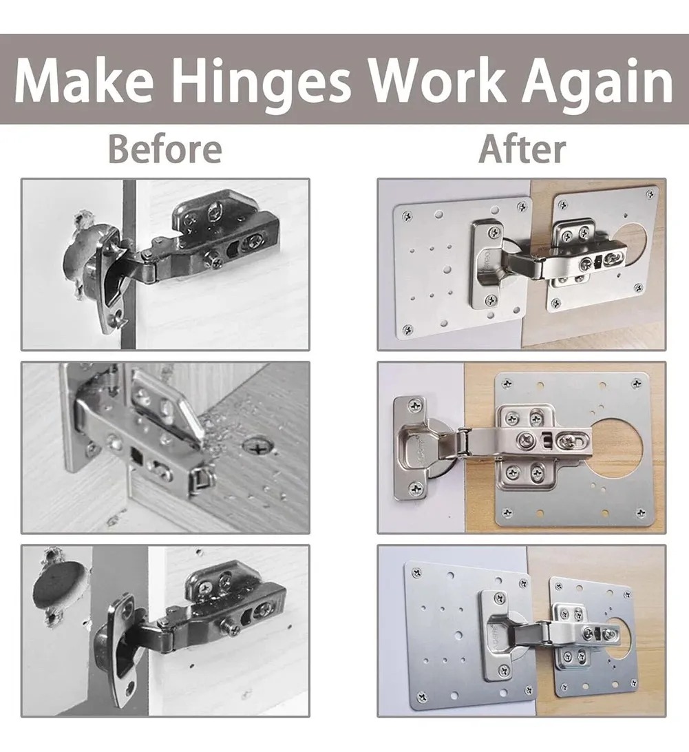 PAR DE PLACA REPARACION BISAGRA MUEBLE TORNILLOS PUERTA - 3