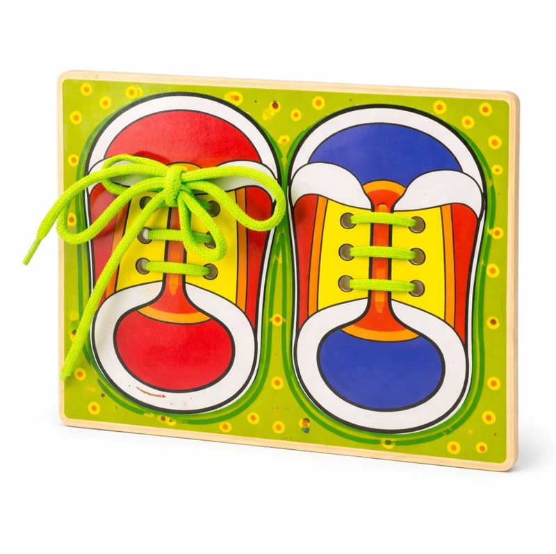 ZAPATO DIDACTICO MADERA PARA APRENDER AMARRAR  CORDONES - 1