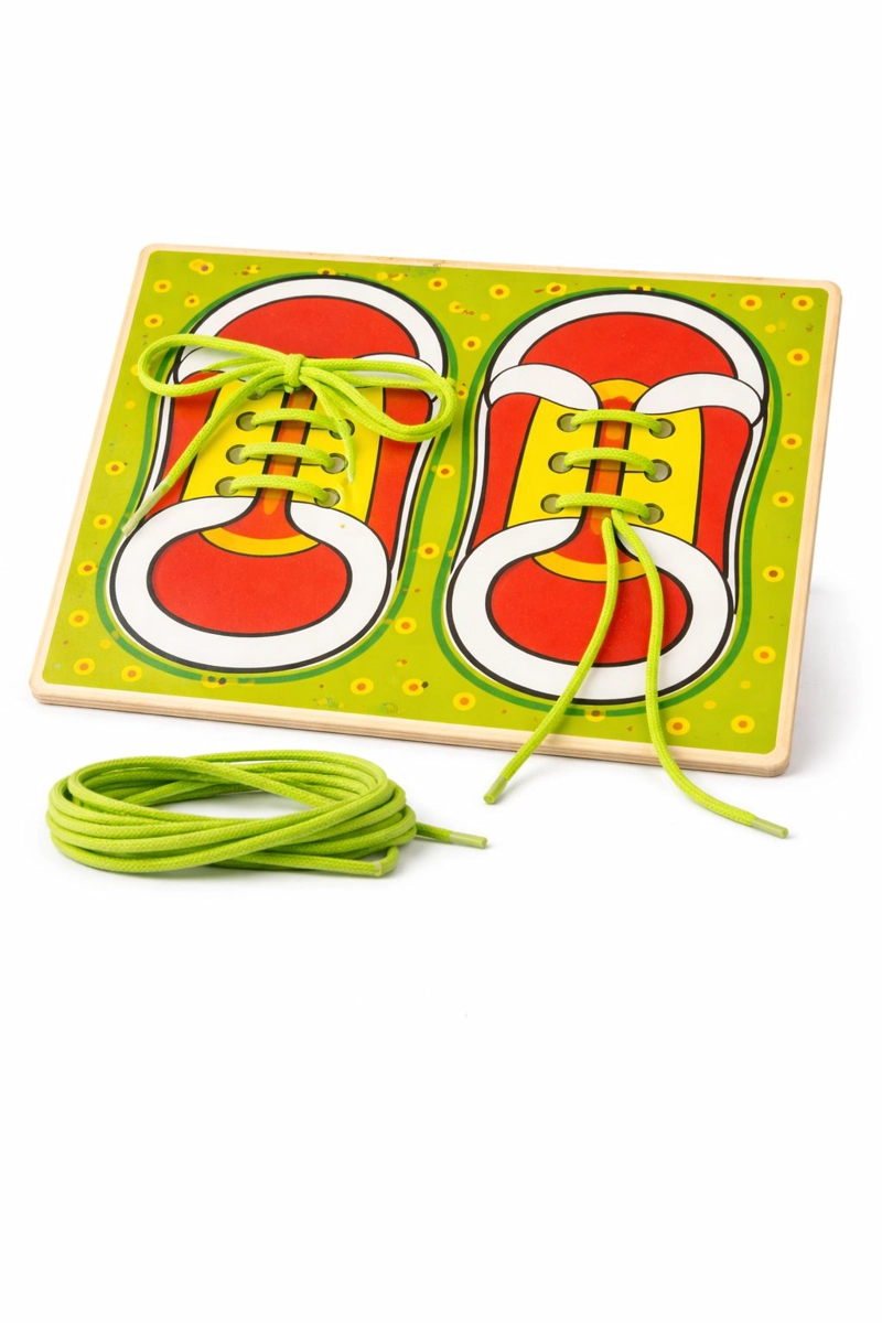 ZAPATO DIDACTICO MADERA PARA APRENDER AMARRAR  CORDONES - 3