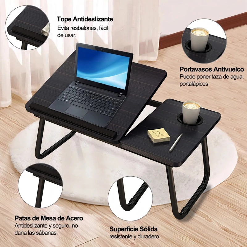 MESA PORTATIL PLEGABLE AJUSTABLE MADERA ACERO 55 X 32 CM - 3