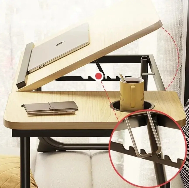 MESA PORTATIL PLEGABLE AJUSTABLE MADERA ACERO 55 X 32 CM - 4
