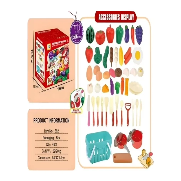JUGUETE CANASTO DE FRUTAS Y VERDURAS CON 50 PZS - 2