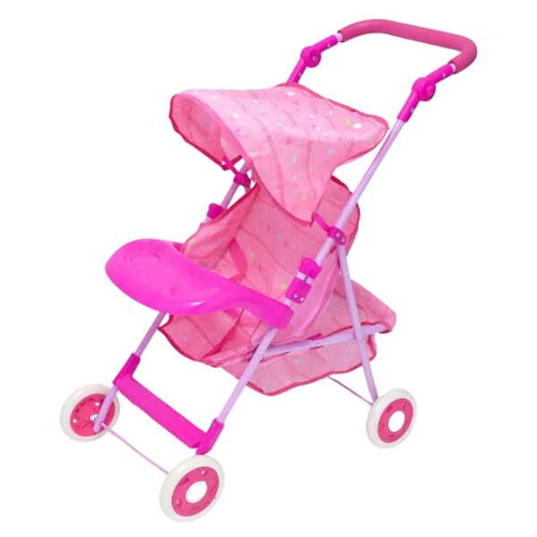 COCHE PARA MUÑECAS PLEGABLE ROSADO CON CANASTO - 1