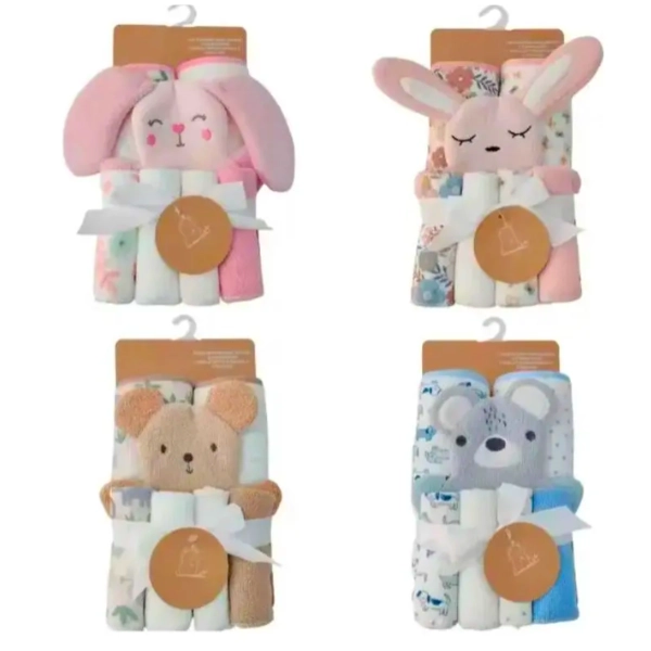 SET TOALLA PARA BEBE CON CAPUCHA +4 TOALLITAS - 1