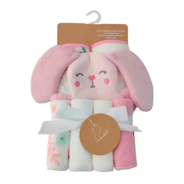 SET TOALLA PARA BEBE CON CAPUCHA +4 TOALLITAS - 2