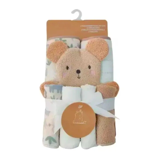 SET TOALLA PARA BEBE CON CAPUCHA +4 TOALLITAS - 3