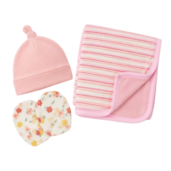 SET DE BEBE GORRITO MITONES Y PAÑO TUTO RECIE N NACIDO - 1