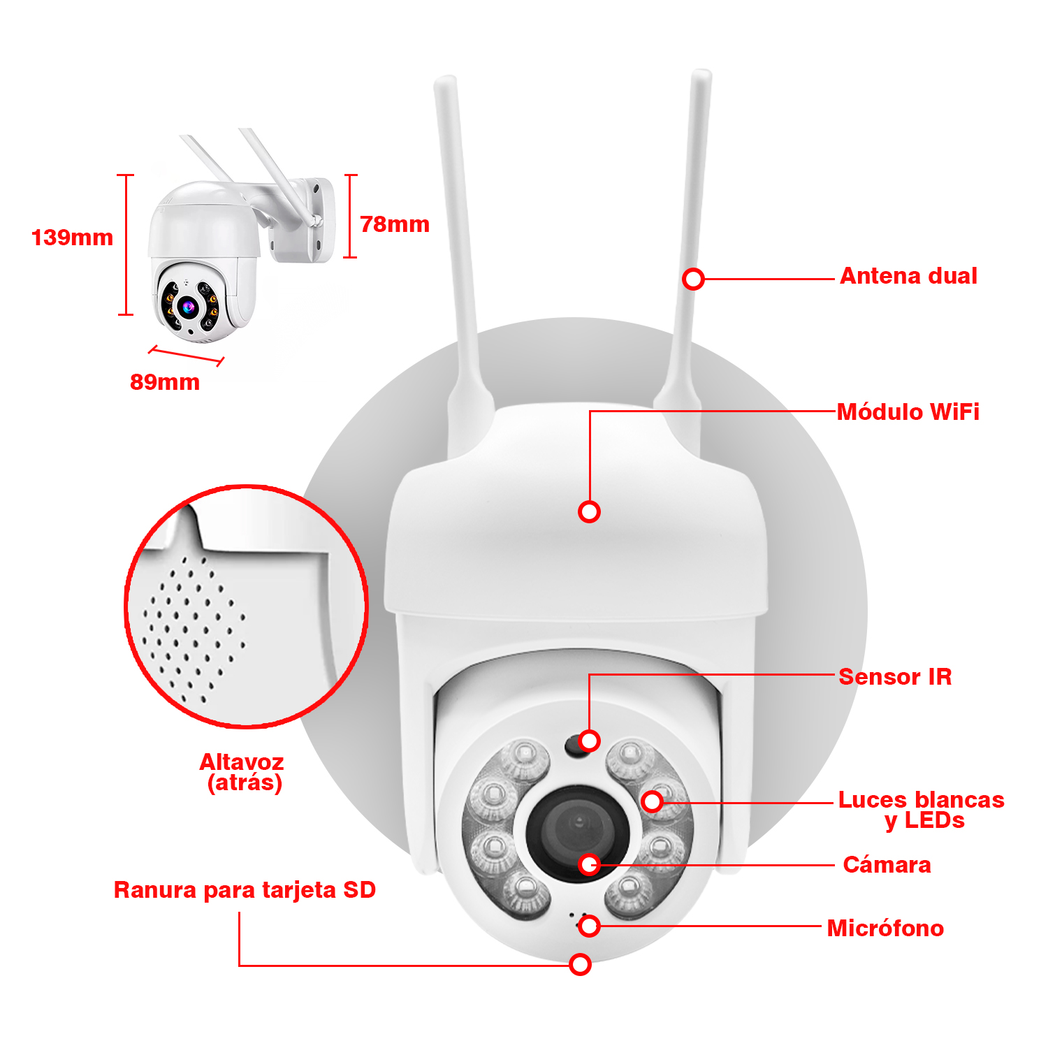CÁMARA IP CON SENSOR DE MOVIMIENTO IMPERMEABLE WIFI FULL HD - 8