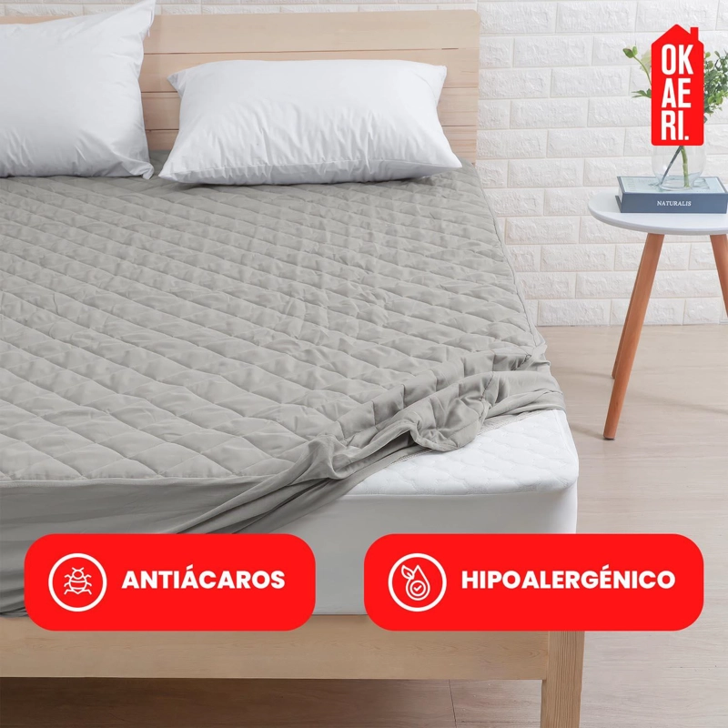 CUBRECOLCHÓN 2 PLAZAS LISO IMPERMEABLE + FUNDAS - 5