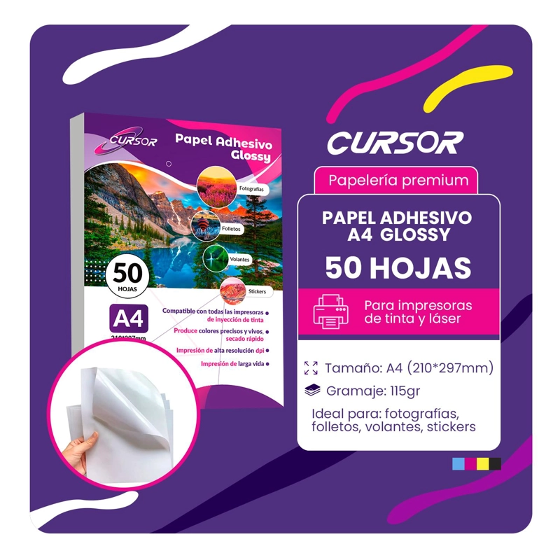 PAPEL FOTOGRAFICO ADHESIVO PREMIUM A4 115GR PACK 50 CURSOR - 2