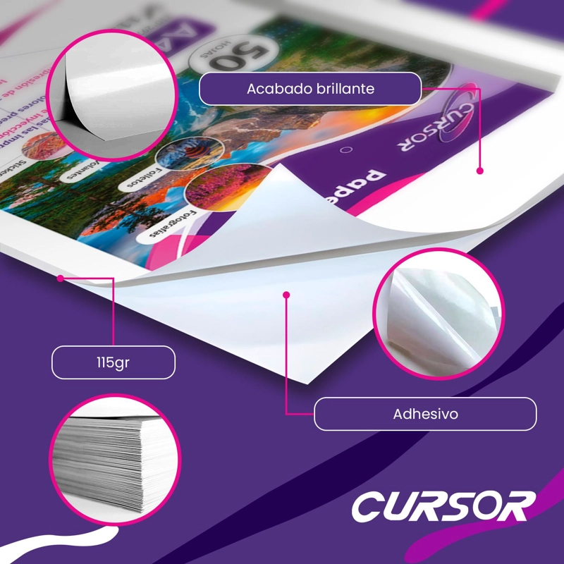 PAPEL FOTOGRAFICO ADHESIVO PREMIUM A4 115GR PACK 50 CURSOR - 7