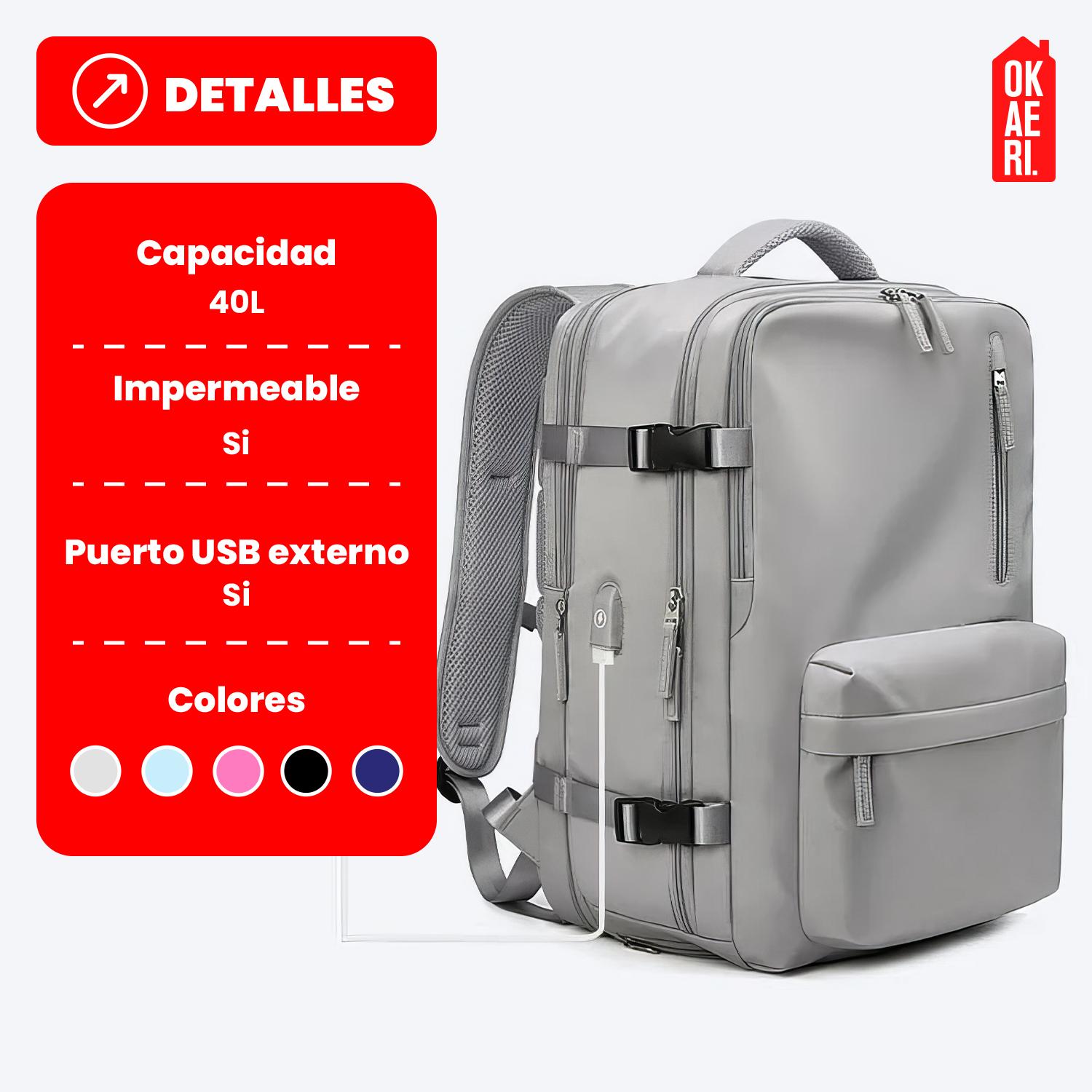 MOCHILA DE VIAJE IMPERMEABLE AVION APROBADO CAPACIDAD DE 40L TAMAÑO MEDIANA - 2