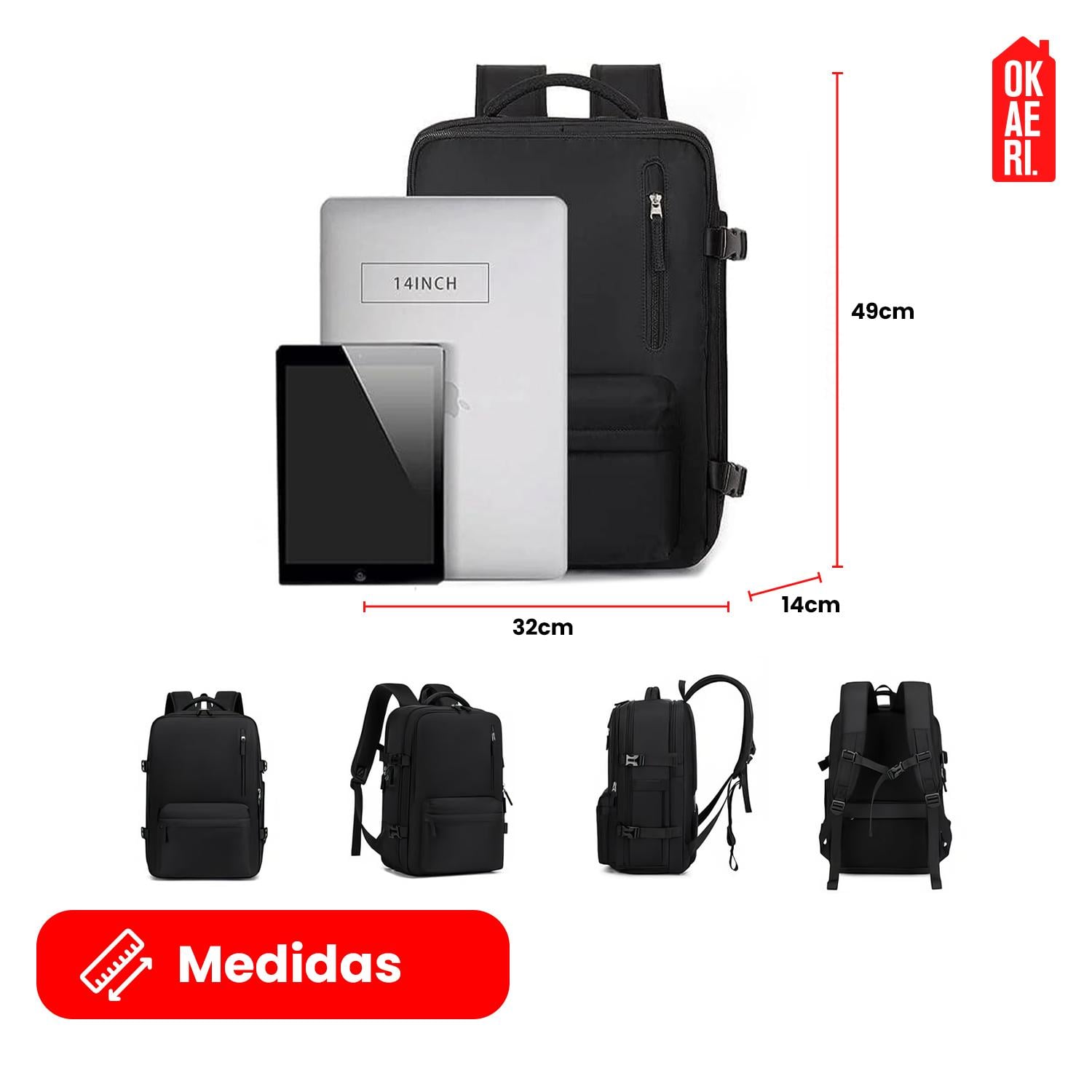 MOCHILA DE VIAJE IMPERMEABLE AVION APROBADO CAPACIDAD DE 40L TAMAÑO MEDIANA - 3