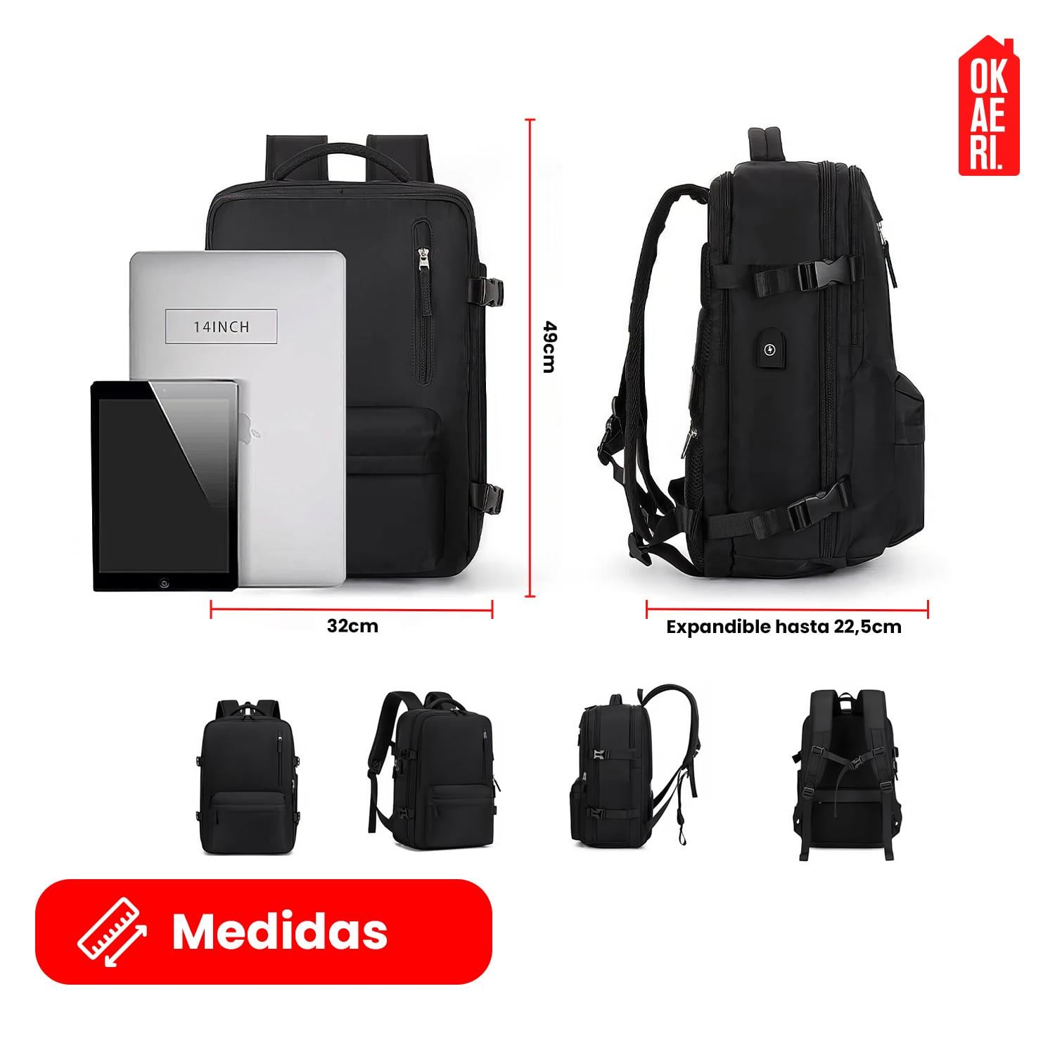 MOCHILA DE VIAJE IMPERMEABLE AVION APROBADO CAPACIDAD DE 40L TAMAÑO MEDIANA - 4