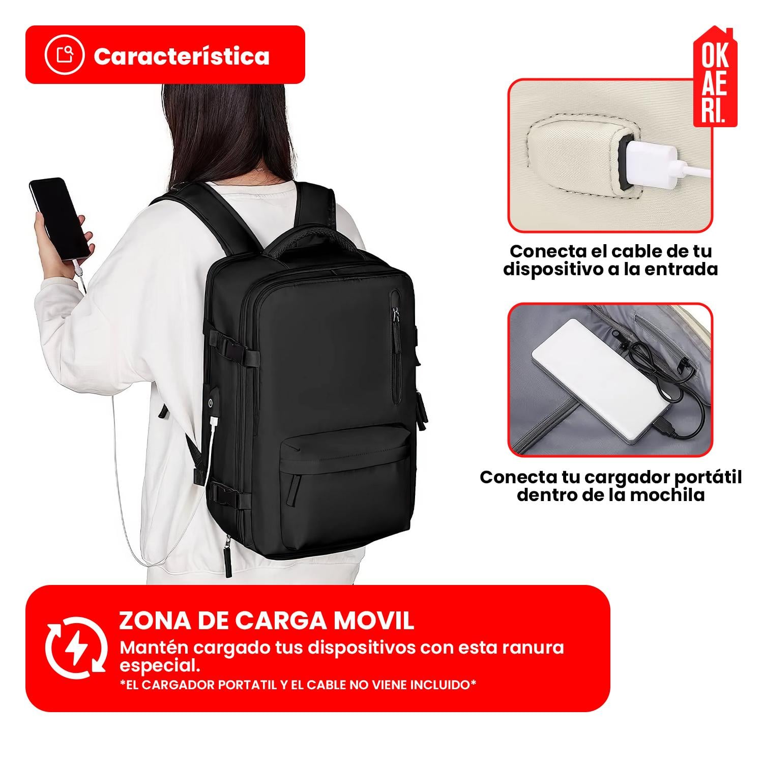 MOCHILA DE VIAJE IMPERMEABLE AVION APROBADO CAPACIDAD DE 40L TAMAÑO MEDIANA - 6