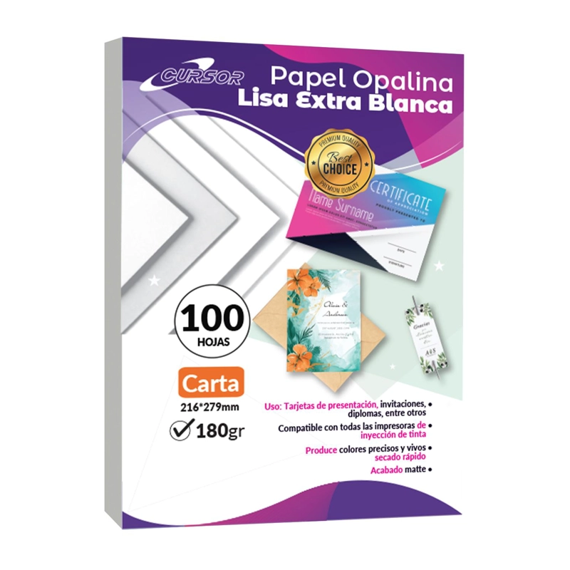 CARTULINA OPALINA 180 GR LISA EXTRA BLANCA CARTA 100 HOJAS - 1