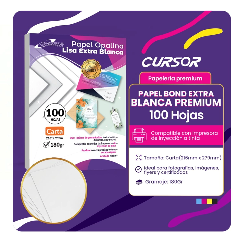 CARTULINA OPALINA 180 GR LISA EXTRA BLANCA CARTA 100 HOJAS - 8
