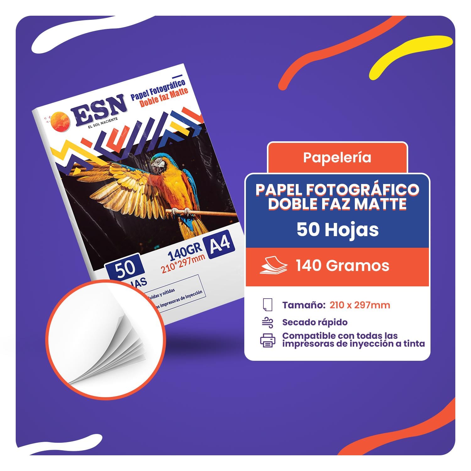 PAPEL FOTOGRÁFICO ESN DOBLE FAZ MATTE A4 140GR 50HJS - 2