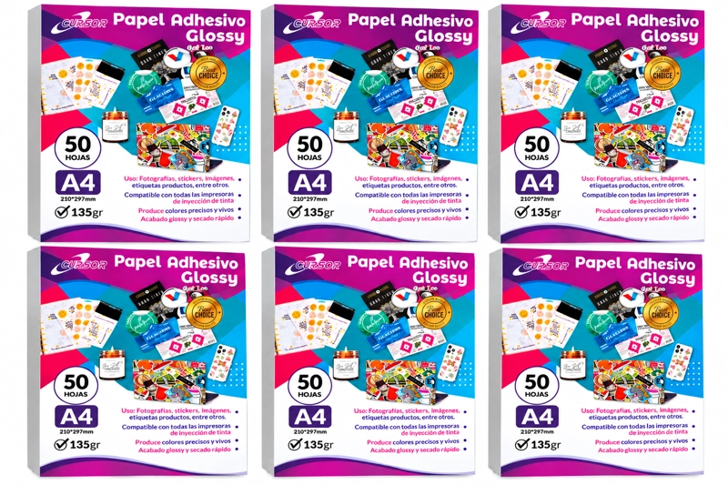 PAPEL GLOSSY ADHESIVO 135G A4 CURSOR PACK 300 HOJAS - 1