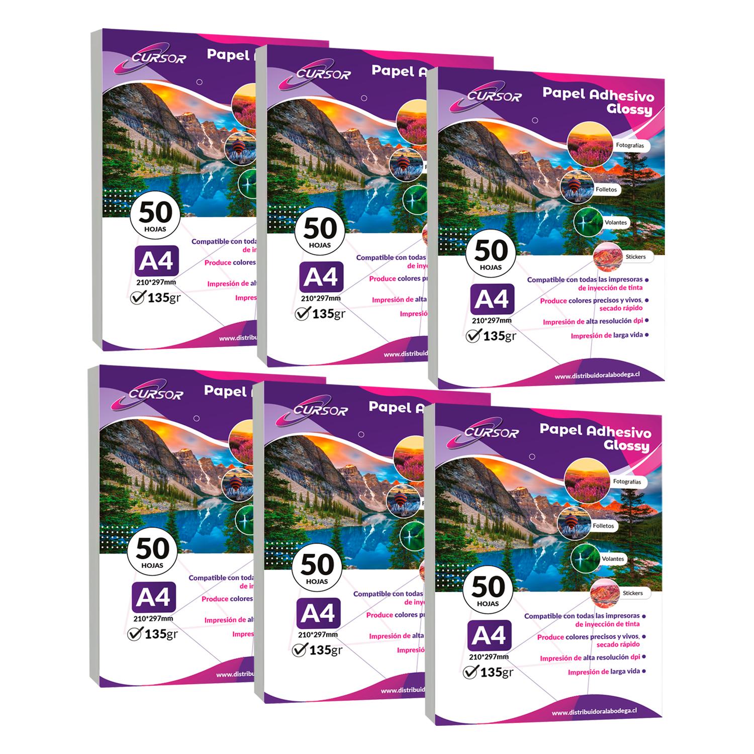 PAPEL GLOSSY ADHESIVO 135G A4 CURSOR PACK 300 HOJAS - 1