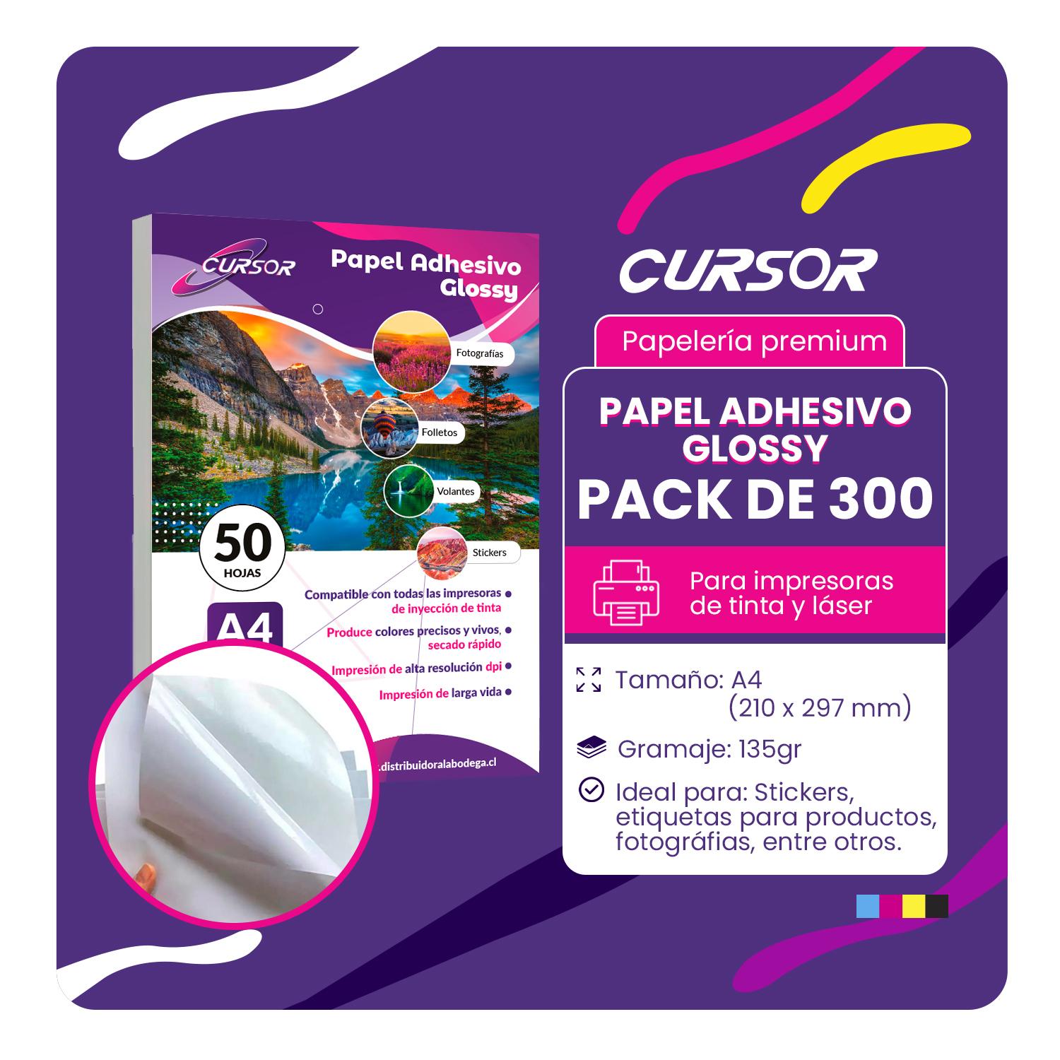 PAPEL GLOSSY ADHESIVO 135G A4 CURSOR PACK 300 HOJAS - 2