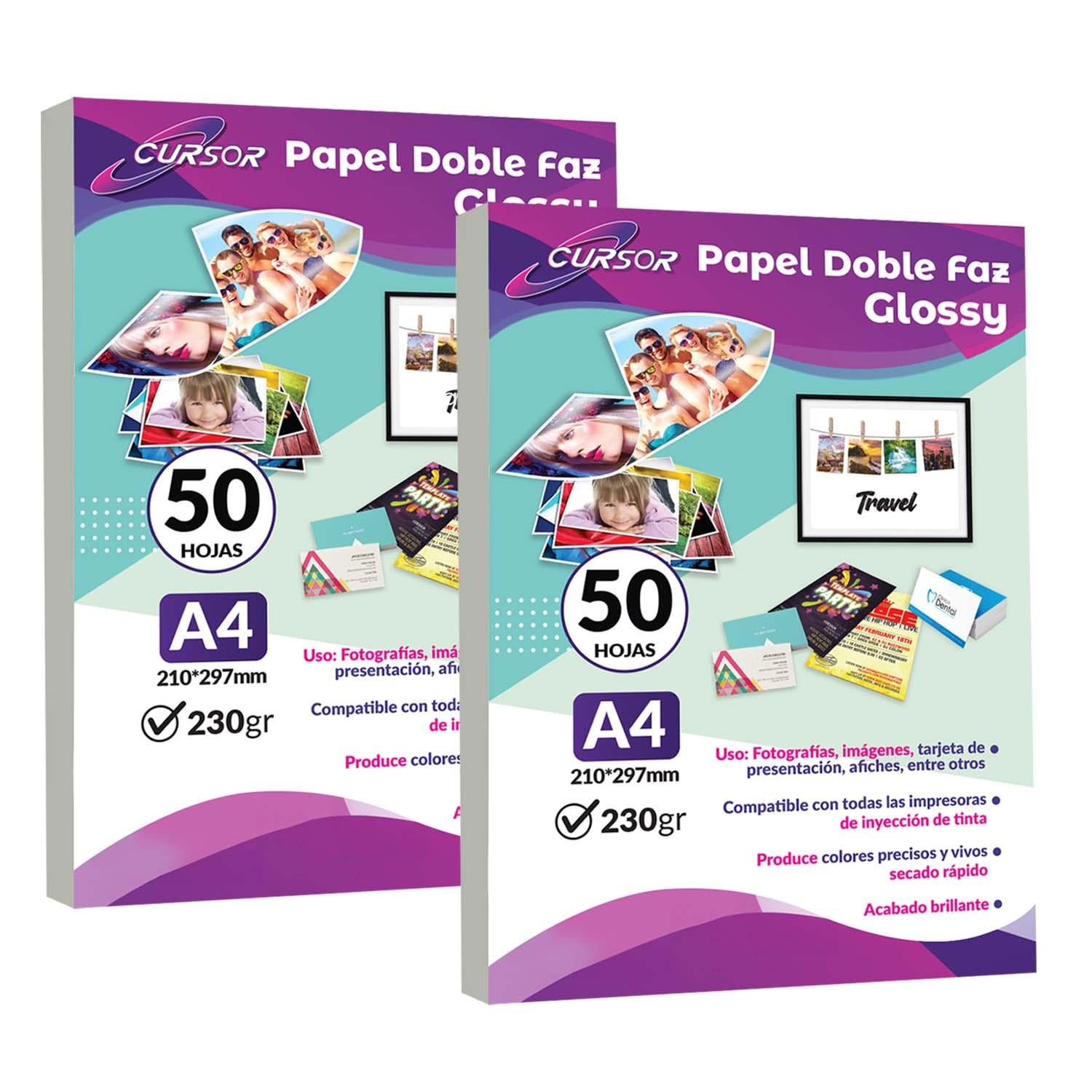 PAPEL FOTOGRAFICO DOBLE FAZ GLOSSY CURSOR A4 230 GR 100 HJS - 1