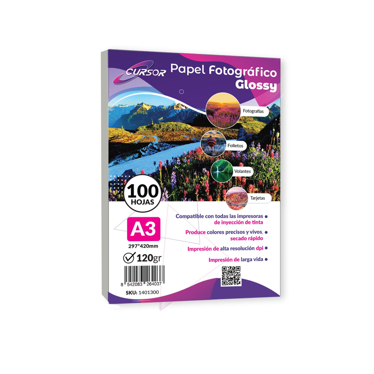 PAPEL FOTOGRAFICO GLOSSY A3 120G 100H CURSOR TAMAÑO A3 - 1