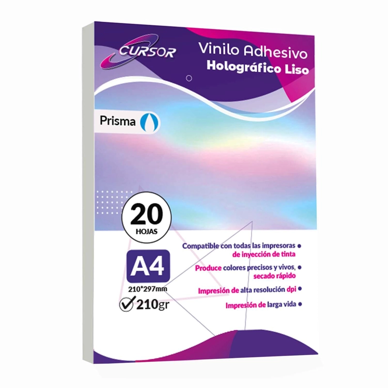 PAPEL VINILO ADHESIVO TORNASOL IMPRIMIBLE CURSOR A4 20HOJAS - 2