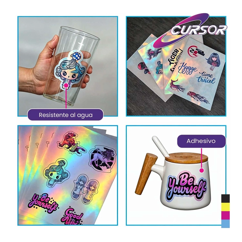 PAPEL VINILO ADHESIVO TORNASOL IMPRIMIBLE CURSOR A4 20HOJAS - 8